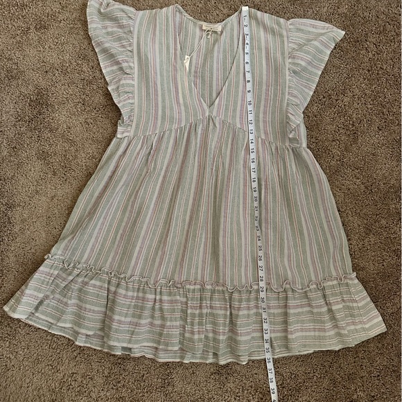 007.NWT Natural/Lilac/Green Stripe Babydoll V-Neck Dress - Picture 12 of 12